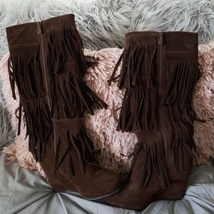 Madden Girl wedge fringe boots sz7